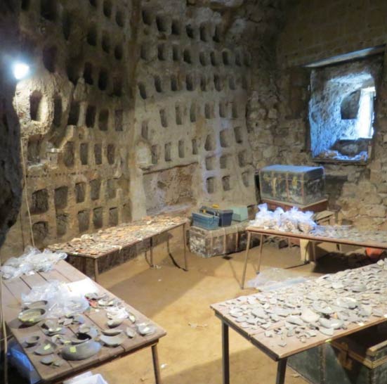 Etruscan Pyramid columbarium, used as a working lab, and filled with artifacts