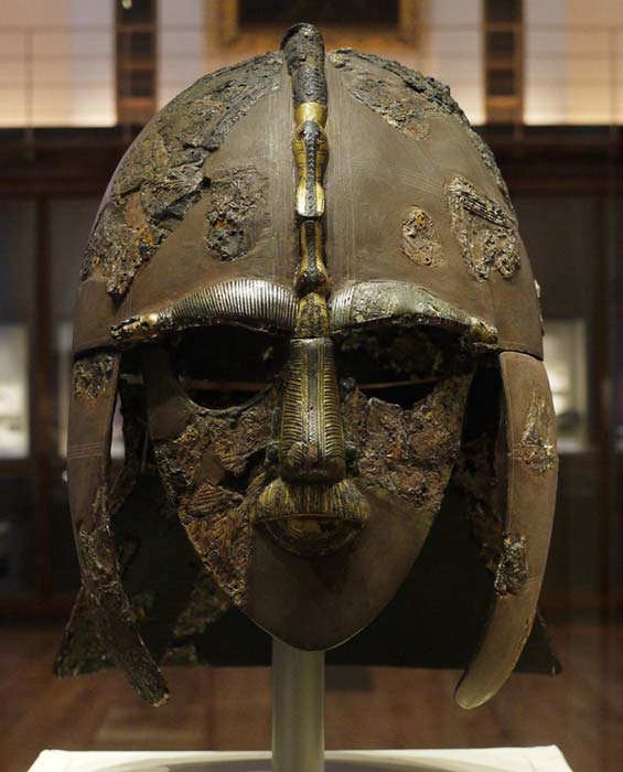 The helmet, one of the most important finds from Sutton Hoo.