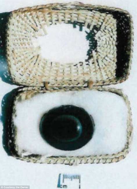 The sardonyx stone in the papyrus casket it was carried in.