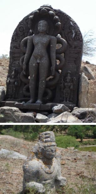 Una antigua talla y el ídolo.  Arattipura, India.