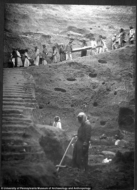 Los trabajadores llevan 'Noah' fuera del sitio de la excavación