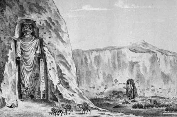 Un 1885 ilustración de las dos estatuas de Buda de Bamiyan pie.