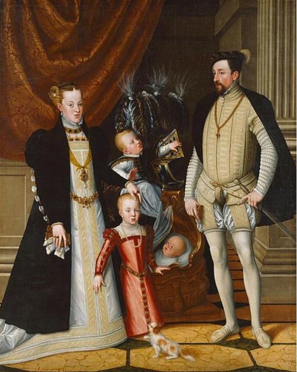 Holy Roman Emperor Maximilian II. of Austria and his wife Infanta Maria of Spain with their children