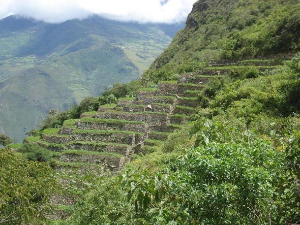 Terrazas incas distintivos en Choquequirao, que son una reminiscencia de sitio de la hermana de Machu Picchu