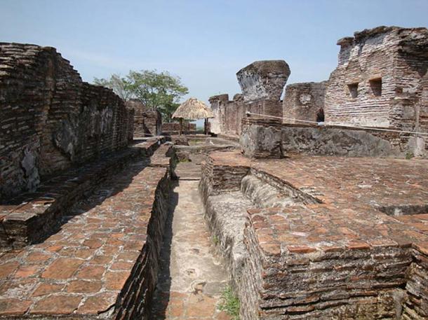 Inside the Great Acropolis of Comalcalco, Tabasco, Mexico. 