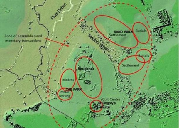 This LIDAR (Light Detection And Ranging) survey shows the core Anglo-Saxon areas at Rendlesham, including the main residence area. 