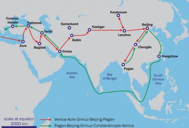 Map of Marco Polo's travels (Some of these places may not exist today)