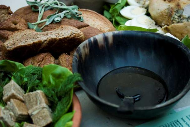 Olive Oil, bread and herbs. Roman food at the British Museum