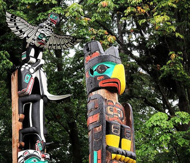 Totem poles in Stanley Park, Vancouver.