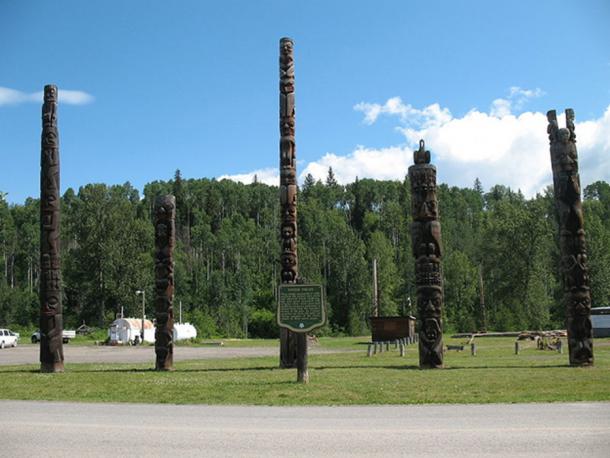 Totem poles in Kitwancool, British Columbia 