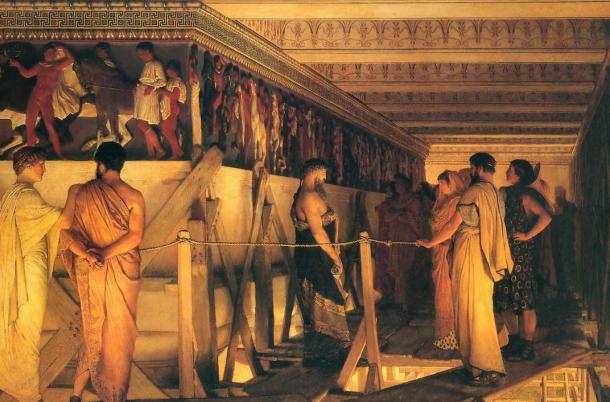 Phidias Viser den Frieze af Parthenon til sine venner