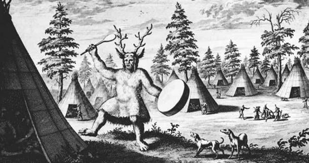 An illustration of a shaman in Siberia, produced by the Dutch explorer Nicolaes Witsen in the late 17th century.