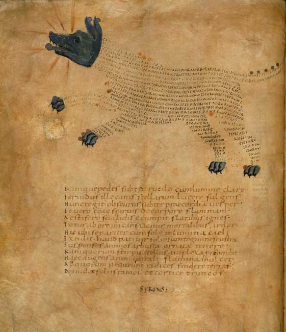 A 9th-century astronomical manuscript, including an illustration of the constellation "Sirius"