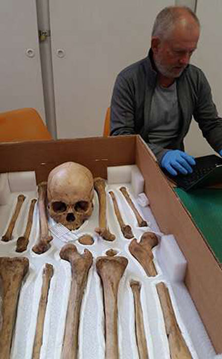 James Goff, study co-author and University of Southampton earth sciences professor, photographed alongside the remains of the Neolithic fisherman discovered in Chile. (University of Southampton)