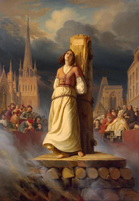 Jeanne d'Arc's Tod auf dem Scheiterhaufen, von Hermann Stilke (1843) 