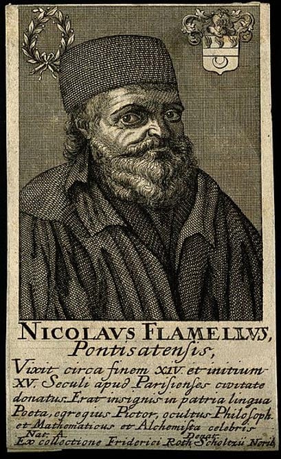 Nicolas Flammel. Line engraving. 