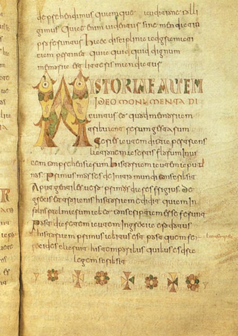 Page of Etymologiae, Carolingian manuscript (8th century), Brussels, Royal Library of Belgium.