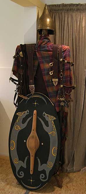 Reconstruction of the dress and equipment of an Iron Age Celtic warrior from Biebertal, Germany. 