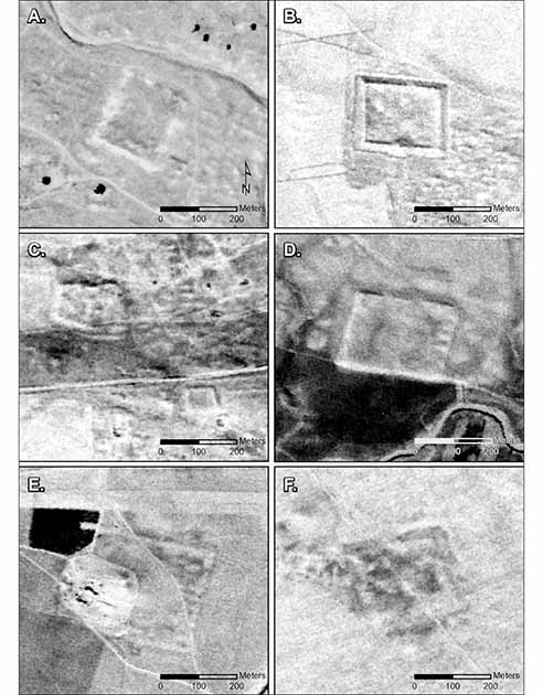 Sample of newly documented complex forts. (figure by authors; CORONA imagery courtesy US Geological Survey/Antiquity Publications Ltd)