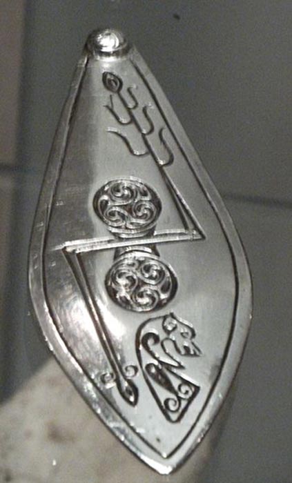 Silver plaque from the Norrie's Law hoard (7th-century Pictish silver hoard), Fife, with double disc and Z-rod symbol