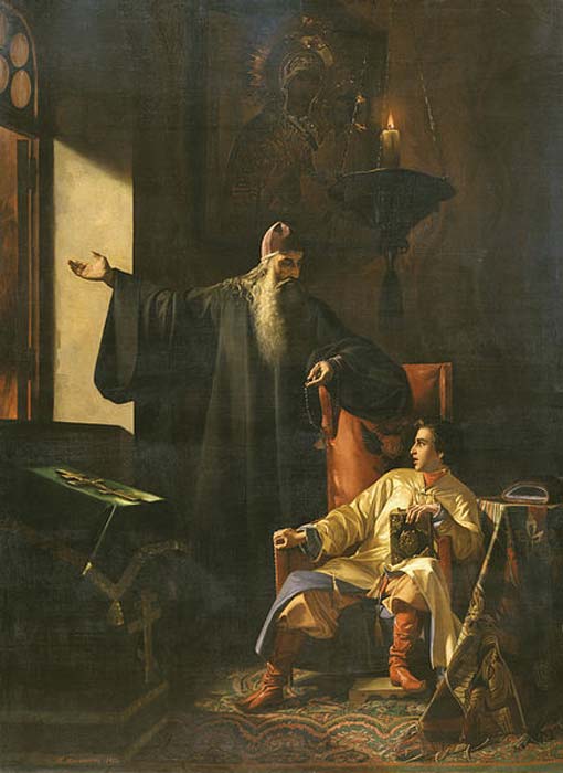 Tsar Iván el Terrible y el sacerdote Silvestre, 24 de junio de 1547 (pintura al óleo, 1856). (Dominio Público)