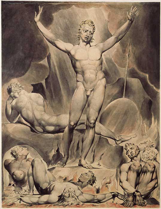 William Blake's illustration of Satan as presented in John Milton's Paradise Lost.