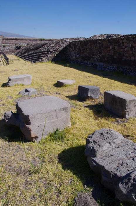 Megalithic stone blocks scattered in the vicinity of the pyramid of the Feathered Serpents at Teotihuacan