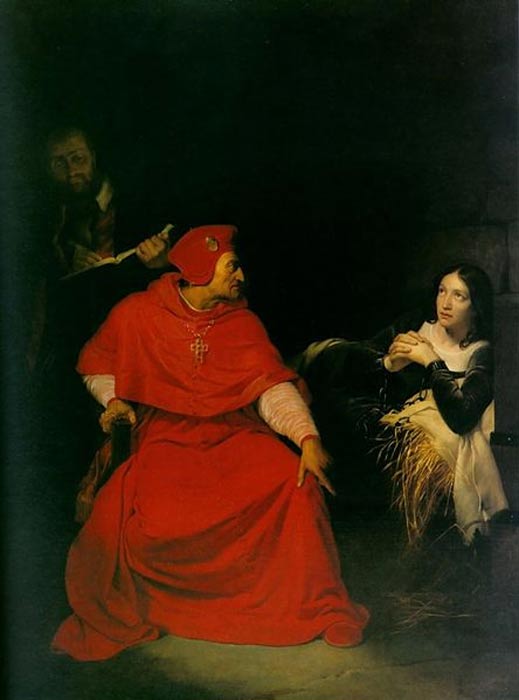  Le cardinal de Rochester interroge Jeanne dans sa cellule, un tableau du 19ème siècle de Paul Delaroche.