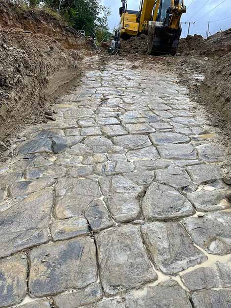 A close-up of the cobbled path, thought to be a Roman road, or ford, uncovered near Evesham. (Wychavon District Council)