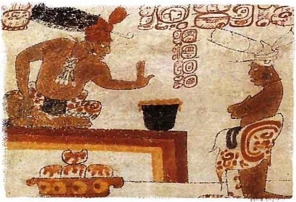 A Maya lord forbids an individual from touching a container of chocolate