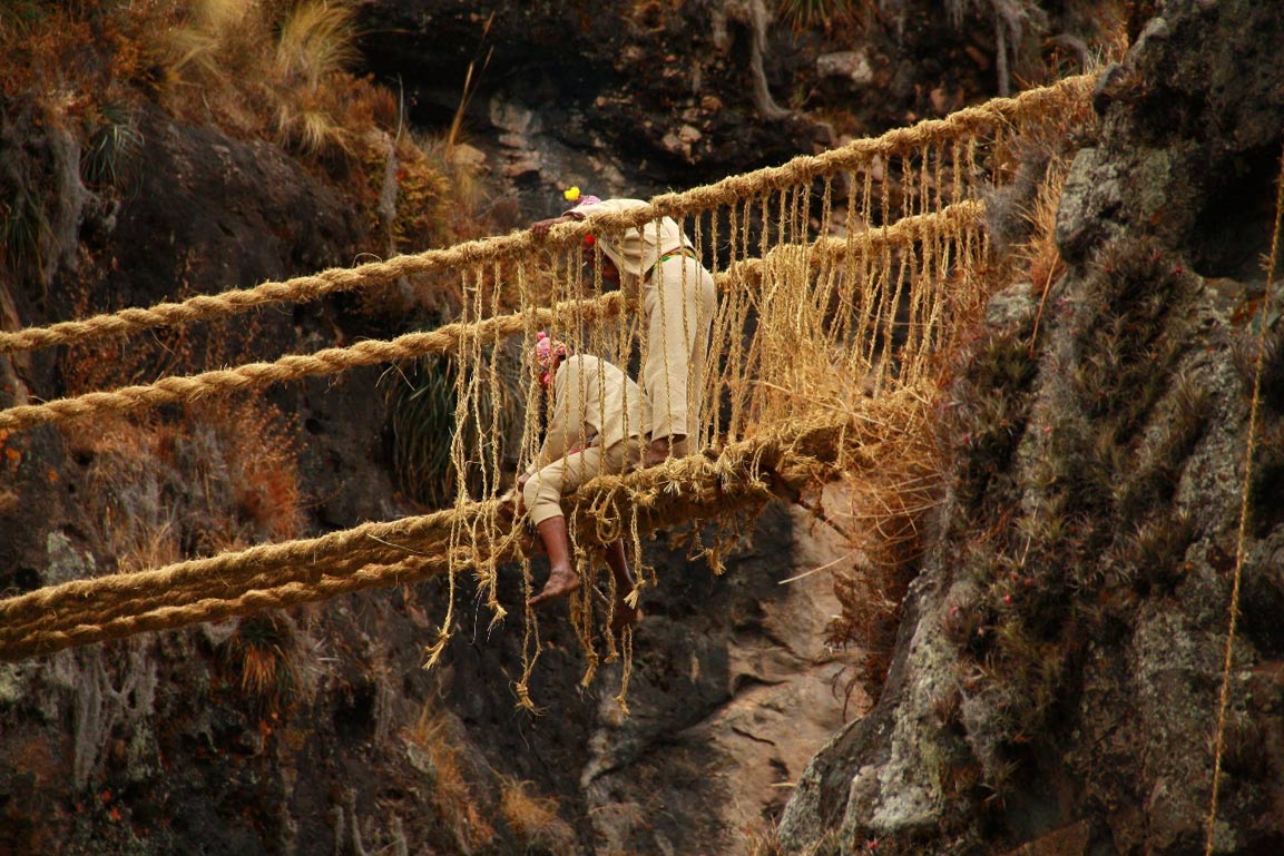 Photos of the Last Incan Suspension Bridge in Peru