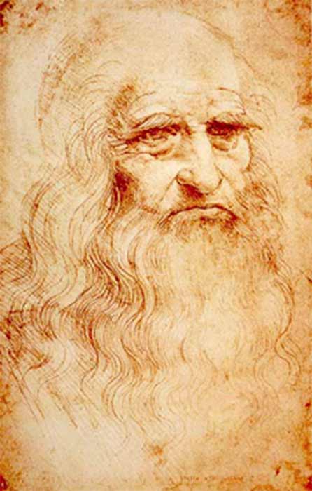 Presupus autoportret al lui Leonardo (c. 1510) la Biblioteca Regală din Torino, Italia 