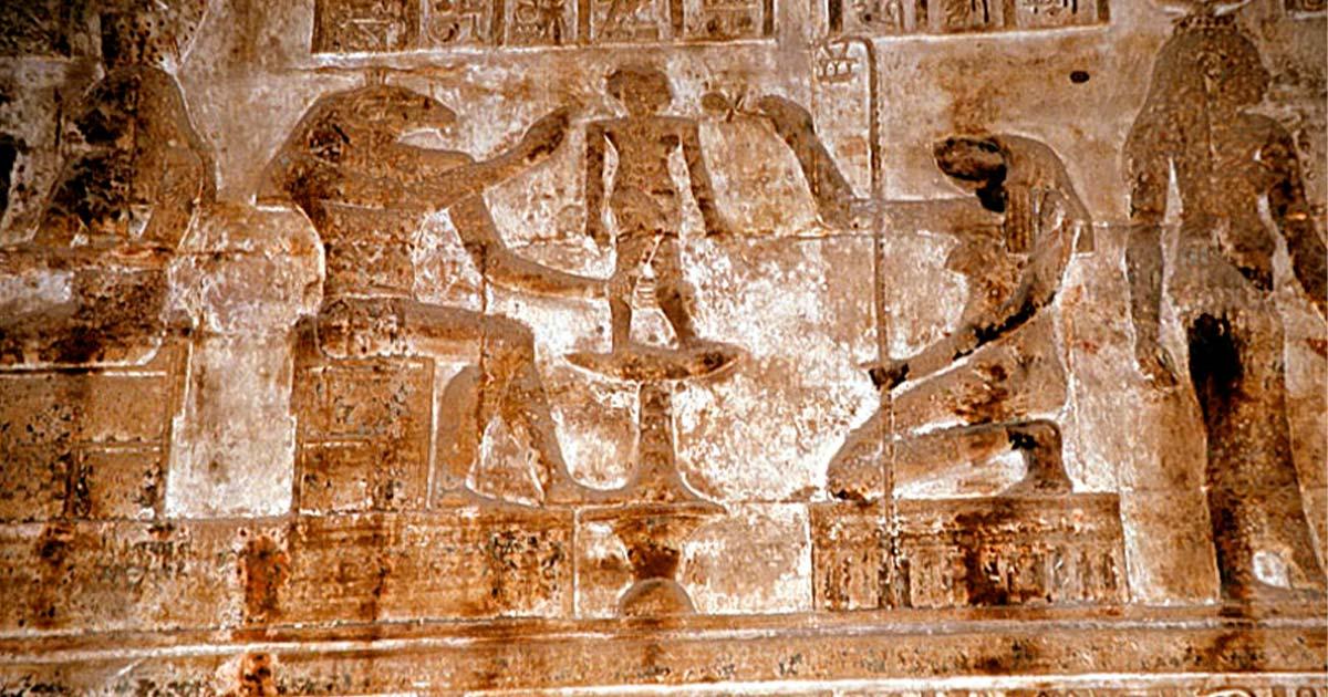 The god Khnum, accompanied by Heqet, in a relief from the mammisi (birth temple) at Dendera Temple complex. Source: Roland Unger/CC BY-SA 3.0