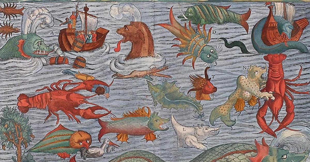 Illustration of a range of 'sea monsters' in Carta Marina (Ocean Map)