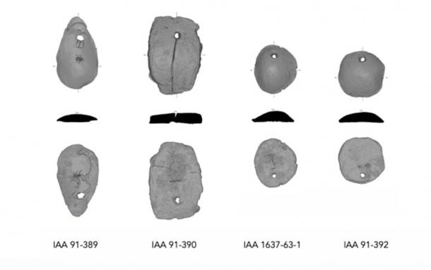 3D scans of the Late Bronze Age lead ingots discovered off the coast of Caesarea, an ancient port on the Mediterranean coast of present-day Israel, just south of Haifa. (Avshalom Karasik / Israel Antiquities Authority)