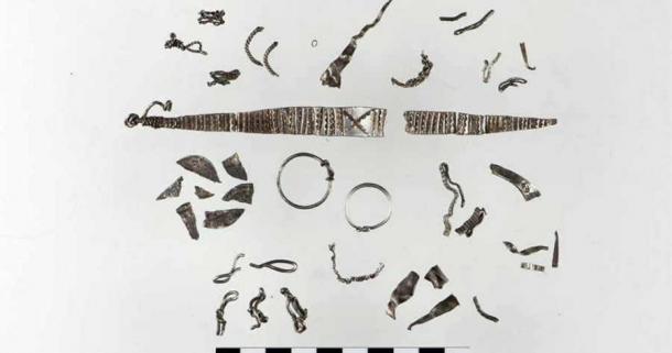 A Viking silver hoard from Stjørdal, Norway consists of a total of 46 objects in silver. (Birgit Maixner, NTNU Science Museum)