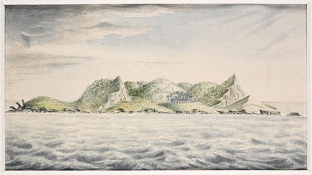 A view of Pitcairn's Island, South Seas, 1814, J. Shillibeer, State Library of New South Wales. (Public Domain)