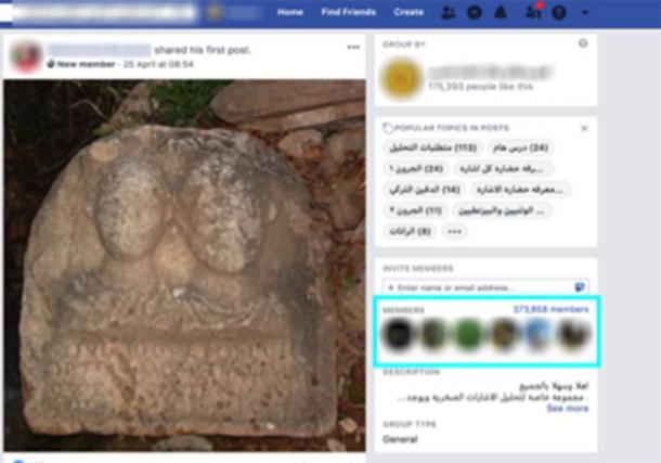 El Proyecto ATHAR está monitoreando a más de 120 grupos del mercado negro de Facebook que trafican con artefactos antiguos y, a menudo, ilegales. En la imagen, un usuario en Orán, Argelia, publica una imagen de un relieve romano en un grupo de Facebook para antigüedades que tiene más de 373,000 miembros. (Proyecto ATHAR).