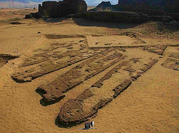 Some of the Abydos boats in their brick-built graves.