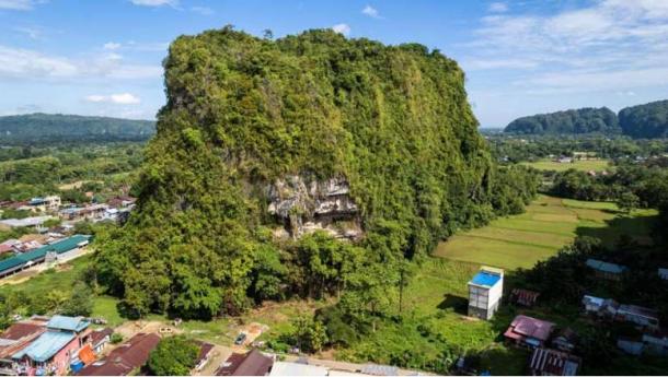 Aerial Photo Karampuang Hill, where the oldest narrative art has been found.  (Google Arts & Culture/Nature)