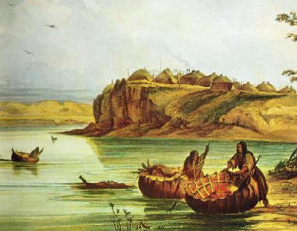 El aventurero, abogado, pintor, autor y viajero estadounidense George Catlin pensó que el barco toro Mandan era similar al coracle galés, lo que llevó a la conexión entre las personas con ojos de luna y los galeses.  (Karl Bodmer / Dominio público)