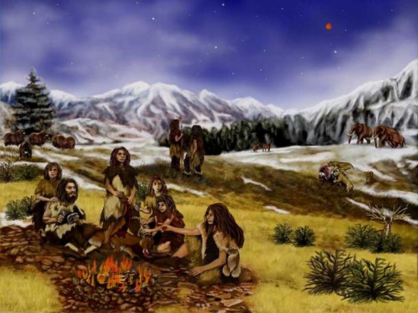 An artist’s representation of what life may have been like in prehistoric times.