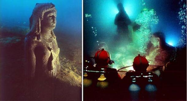 Ancient Egyptian statues found beneath the waves of Alexandria's Eastern Harbor. (Credit: The Hilti Foundation)