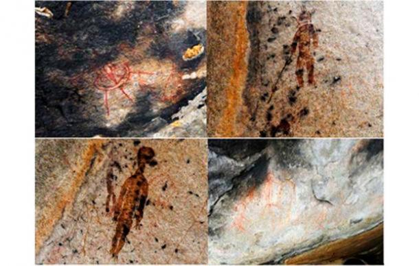 Ancient rock paintings at Charama in Chhattisgarh's Kanker district. (©Amit Bhardwaj/Times of India)