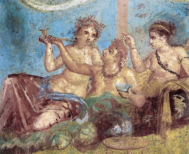 Banquet scene, fresco from Pompeii, 1st century AD. (CC BY-SA 4.0/ Author Provided)