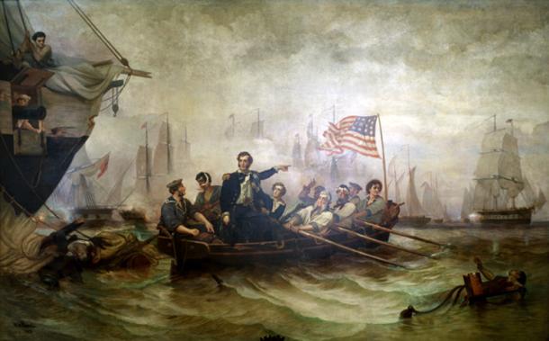 The Battle of Lake Erie in 1813, painted by William Henry Powell in 1865, shows Oliver Hazard Perry transferring from the Lawrence to the Niagara. (William Henry Powell / Public domain)