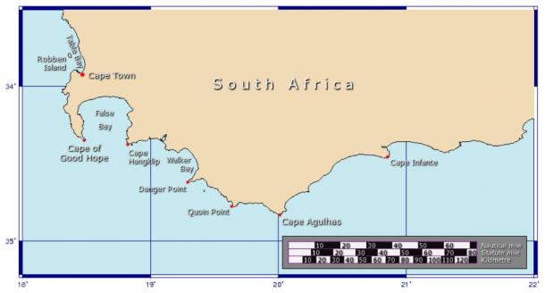 Map of the Cape of Good Hope and Cape Agulhas the southernmost point of Africa. (Johantheghost / CC BY-SA 3.0)