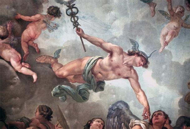 Ceiling painting depicting Hermes, the winged messanger of the gods. (Public domain)