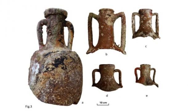 Ceramic amphoras recently recovered at the Antikythera site, of various origins, including lower Italy, Rhodes, Kos. (Greek Ministry of Culture)