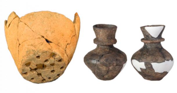 Ceramic strainer and collared flasks found to have high-curd content indicating the production of dairy products (Evans et al./The Royal Society)